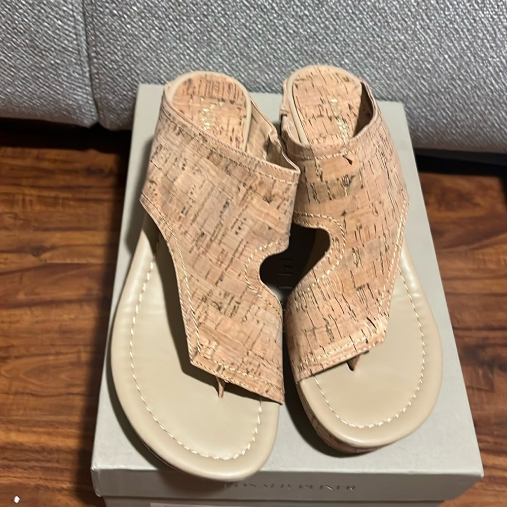 Donald J. Pliner Cork-Accent Open-Toe Sandals in Beige